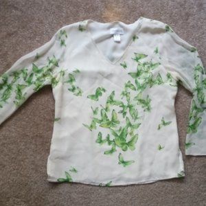 Chadwick's Butterfly Print Silk Blouse/Tunic